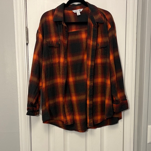Old Navy Tops - Old Navy The Boyfriend Flannel Shirt - Orange & Black Plaid - XXL